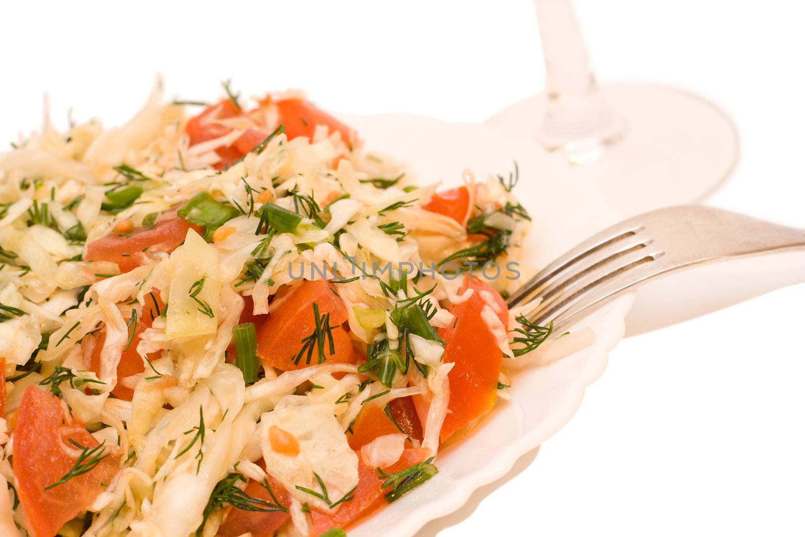 vegetarian salad on plate, isolated on white