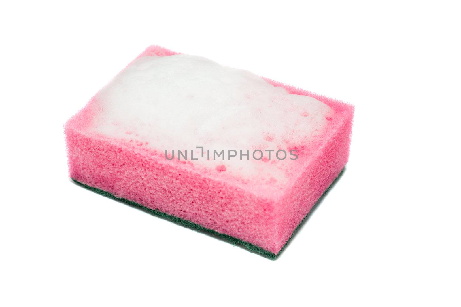 purple sponge with foam, isolated on white