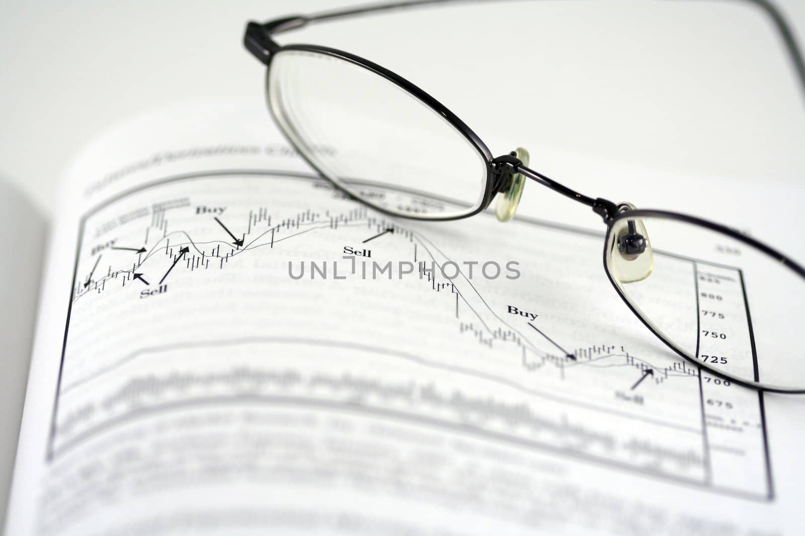 Stock analysis with chart and glasses
