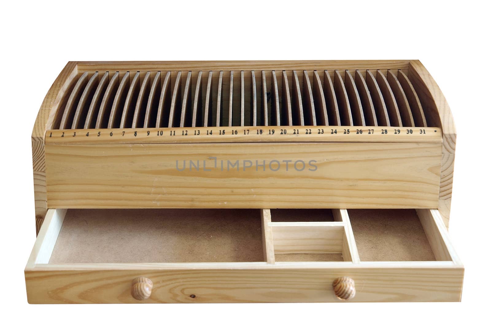 Wooden CD Rack with Open Drawer isolated with clipping path       