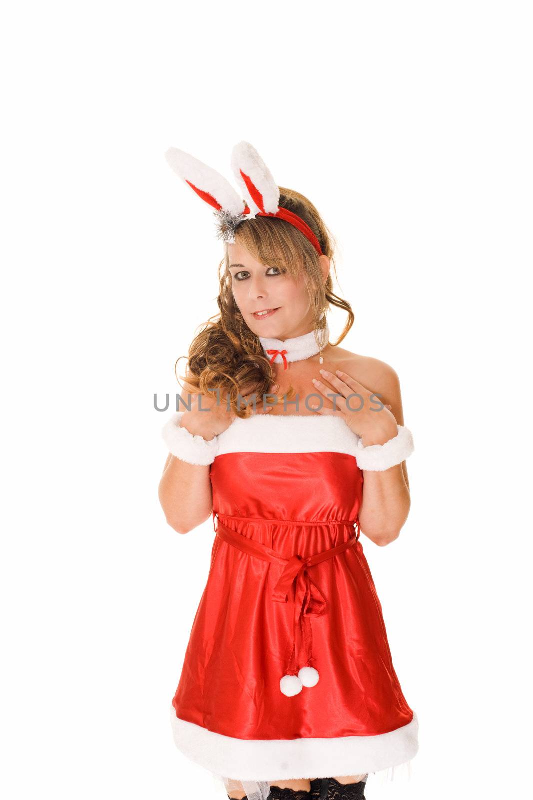 Studio portrait  of attractive woman in a christmas outfit