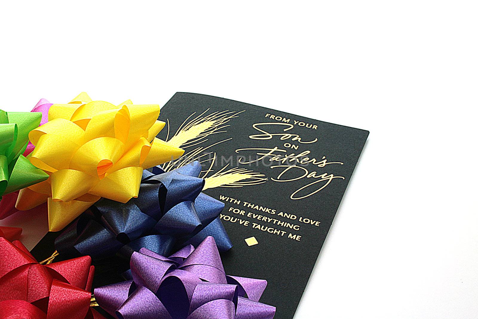 Congratulatory post card by day of the father and a set of colour decorative bows.