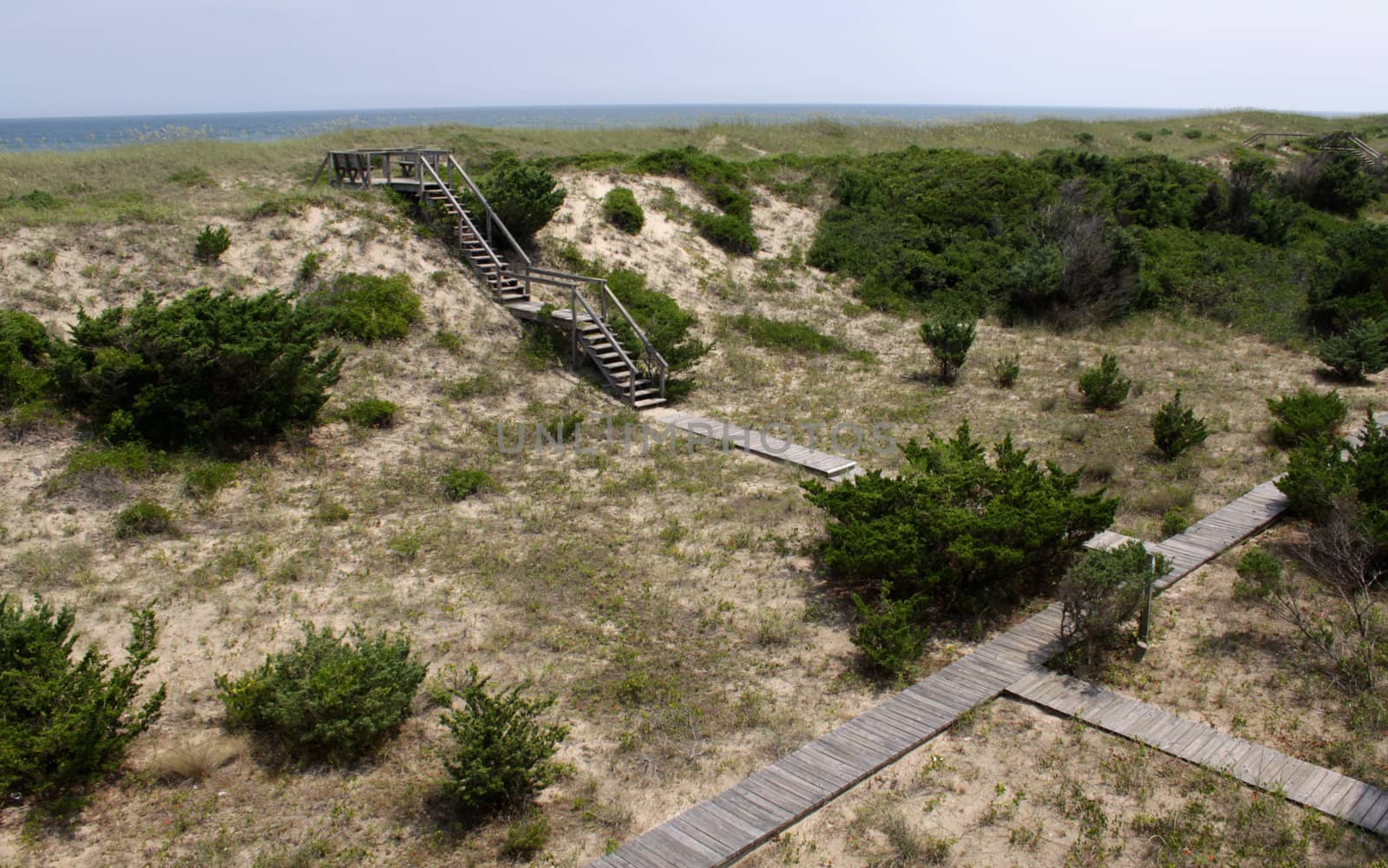 A boardwalk to the beach from beach house on the Outer Banks.