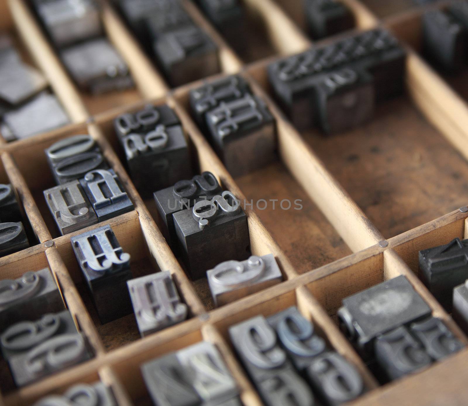 letterpress lead type in a wood type case