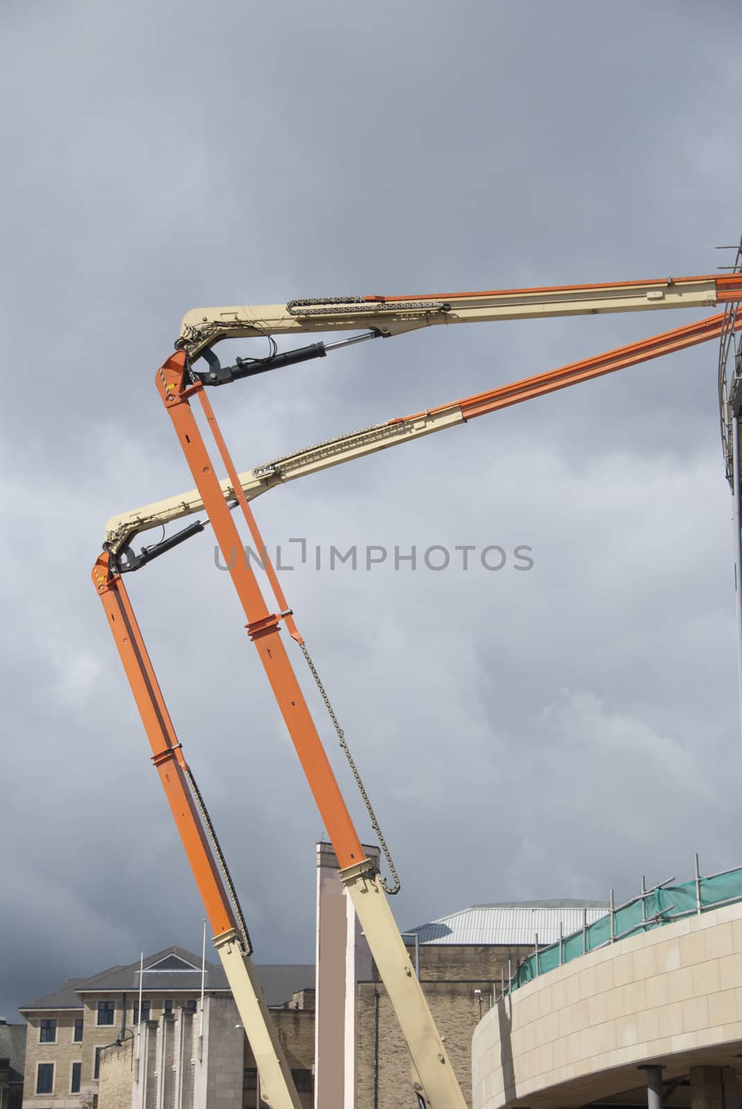 High Lift Cherry Picker Platforms on a shopping mall construction site