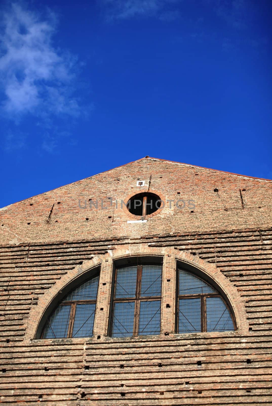Church facade on blue background, Venice
