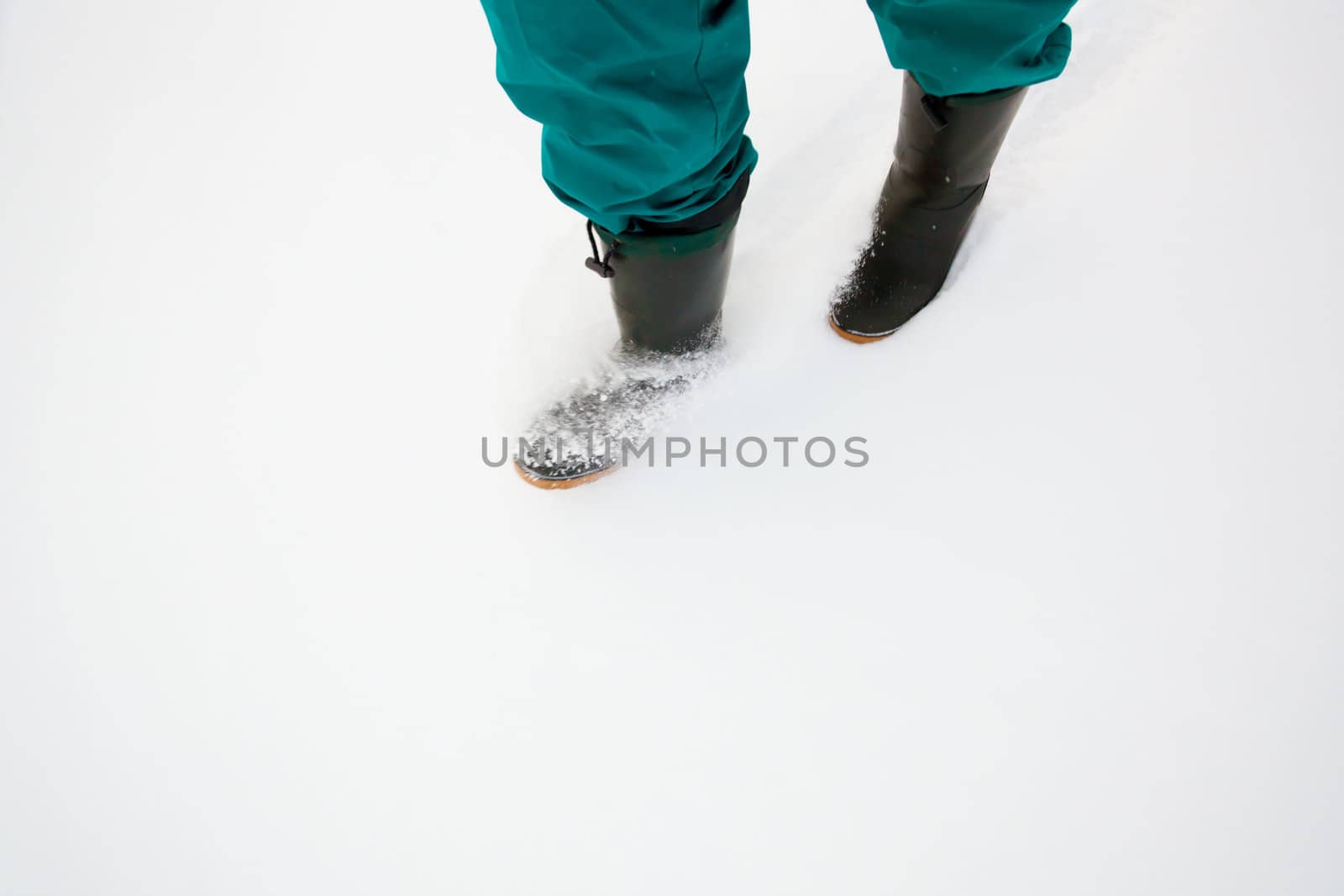 Walking through freshly fallen powder snow.