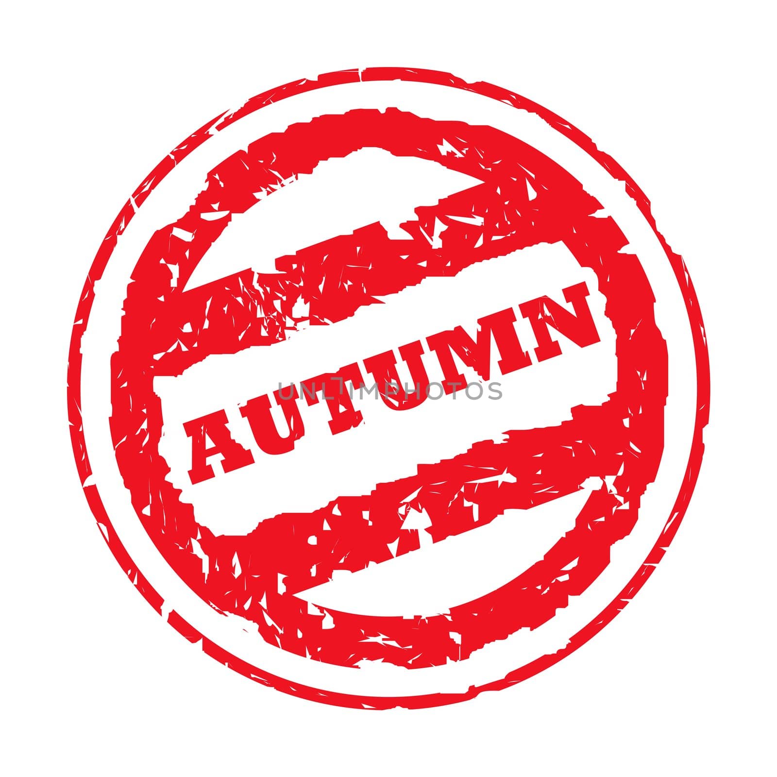 Used red Autumn holiday passport stamp, isolated, on white background.