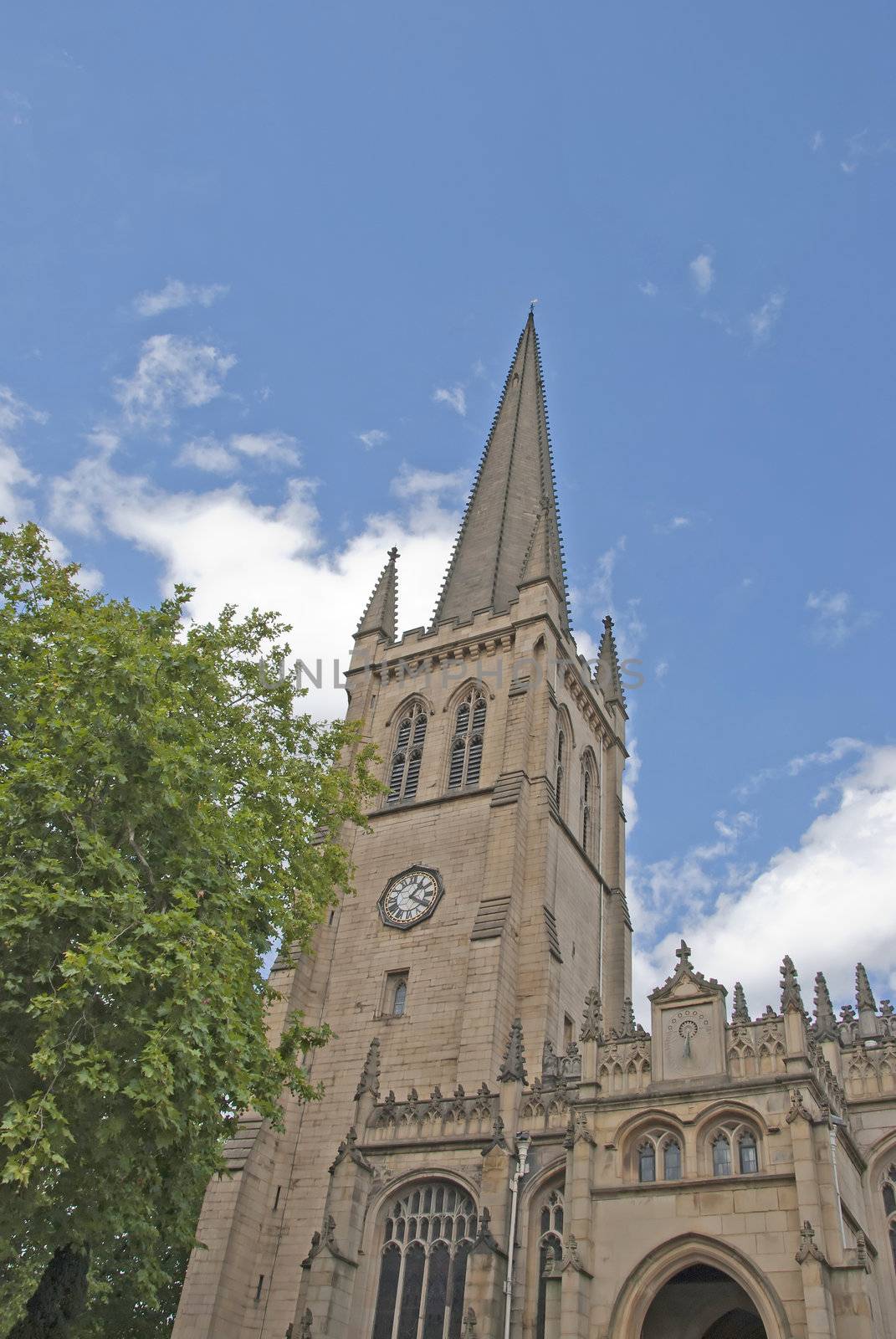 Portrait View of the Spire of the Fifteenth Century Cathedral of Wakefield Yorkshire