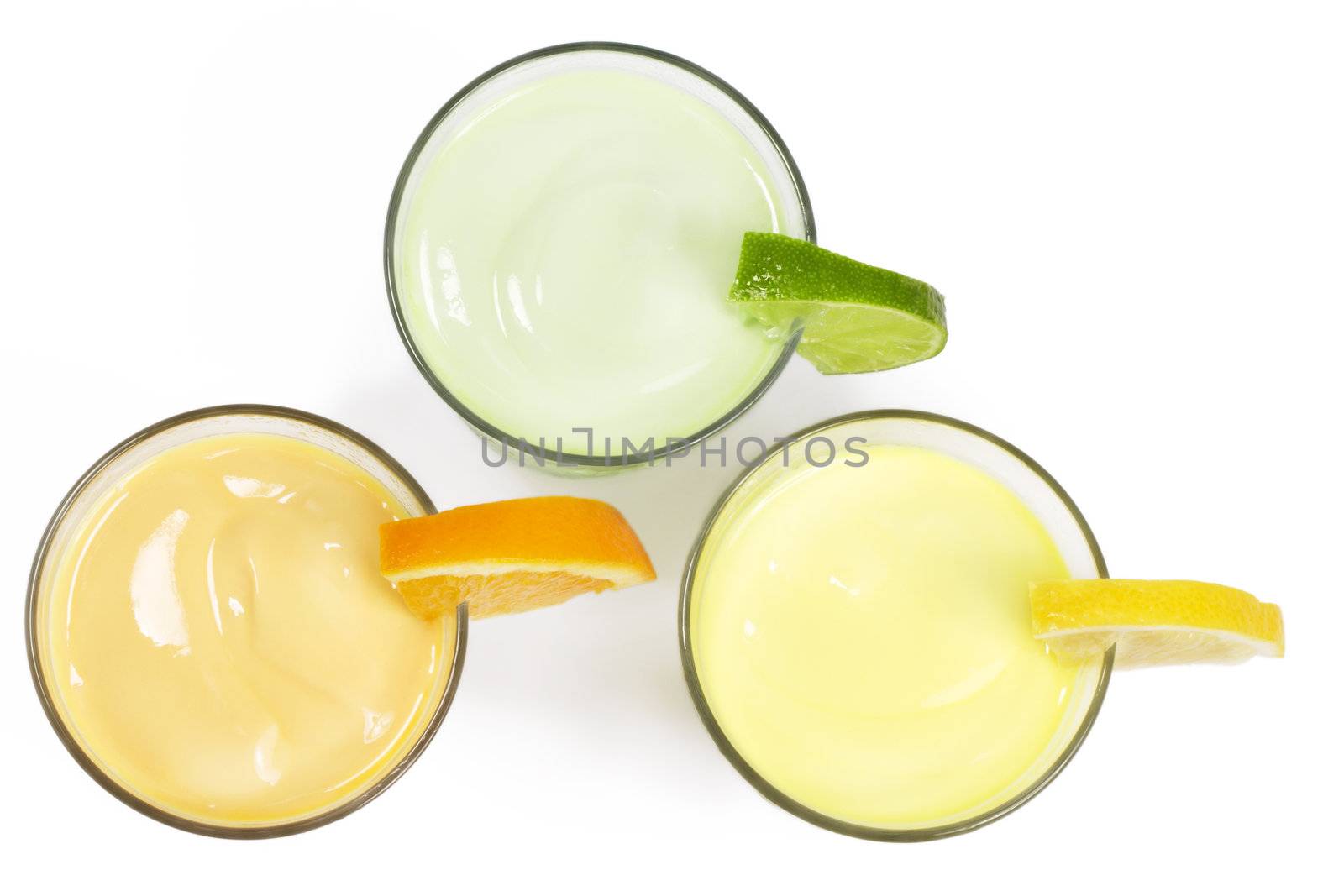 three cold citrus fruit milkshakes from top by RobStark