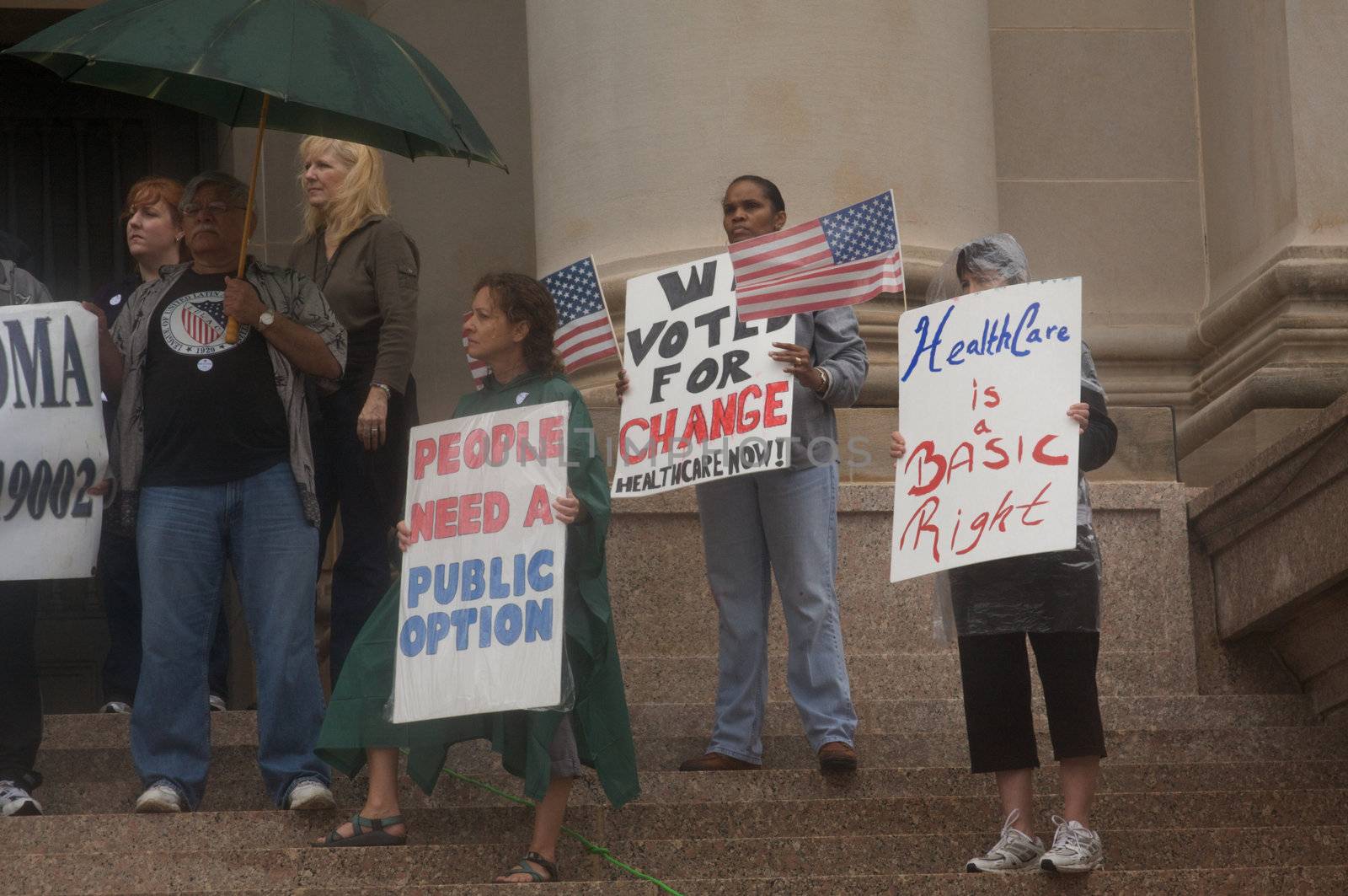 OKLAHOMA CITY, OK - SEPTEMBER 13, 2009: Protesters march to the Oklahoma capitol building to demonstrate their support for health care reform on September 13, 2009 in Oklahoma City, Oklahoma.