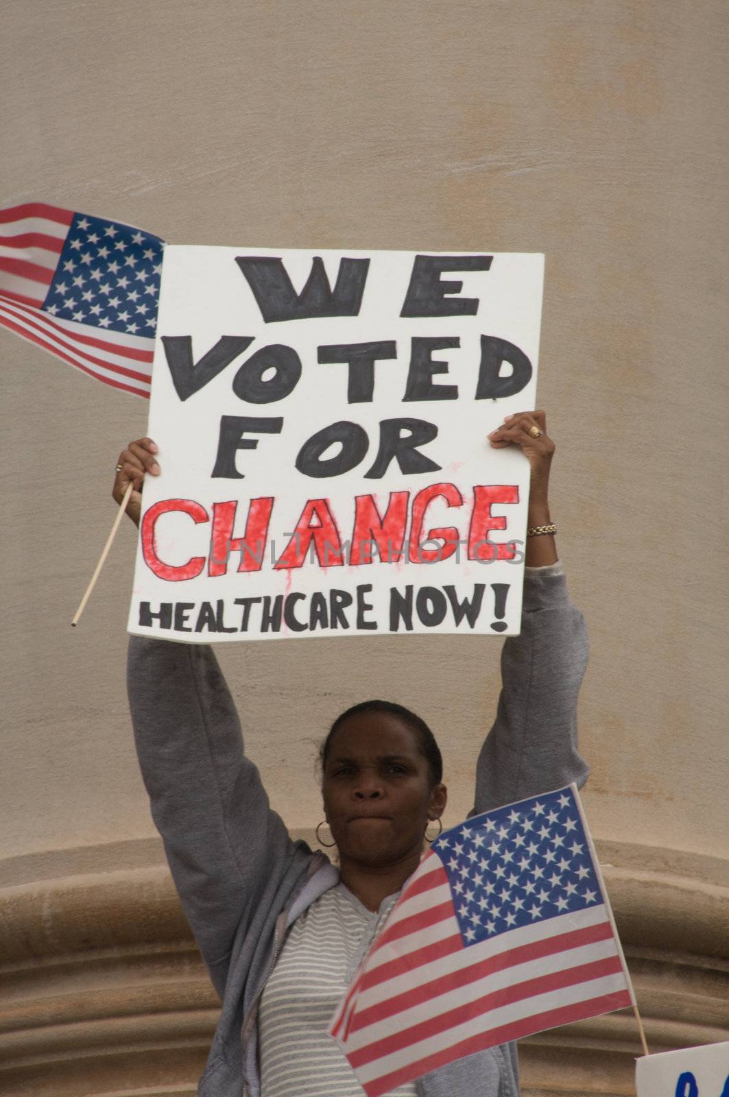 OKLAHOMA CITY, OK - SEPTEMBER 13, 2009: Protesters march to the Oklahoma capitol building to demonstrate their support for health care reform on September 13, 2009 in Oklahoma City, Oklahoma.