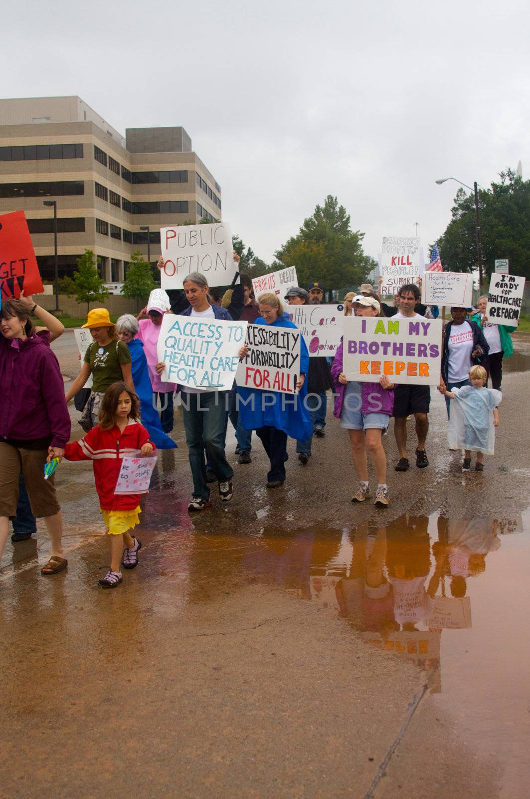 OKLAHOMA CITY, OK - SEPTEMBER 13, 2009: Protesters march to the Oklahoma capitol building to demonstrate their support for health care reform on September 13, 2009 in Oklahoma City, Oklahoma.