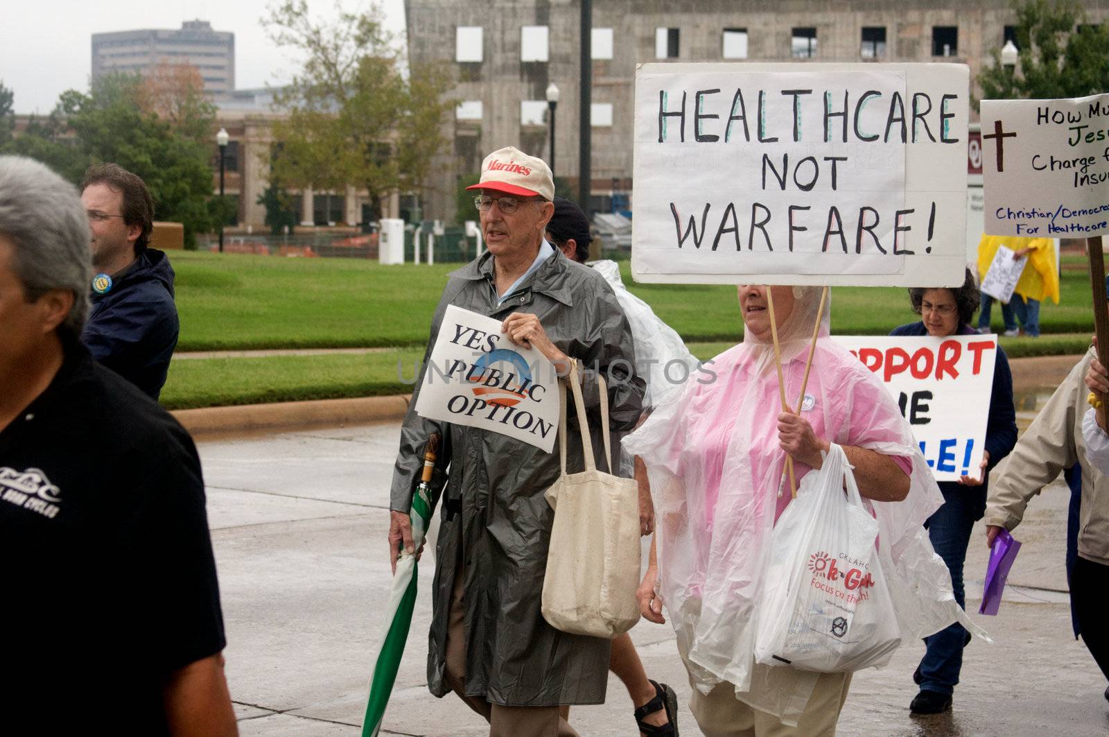 OKLAHOMA CITY, OK - SEPTEMBER 13, 2009: Protesters march to the Oklahoma capitol building to demonstrate their support for health care reform on September 13, 2009 in Oklahoma City, Oklahoma.