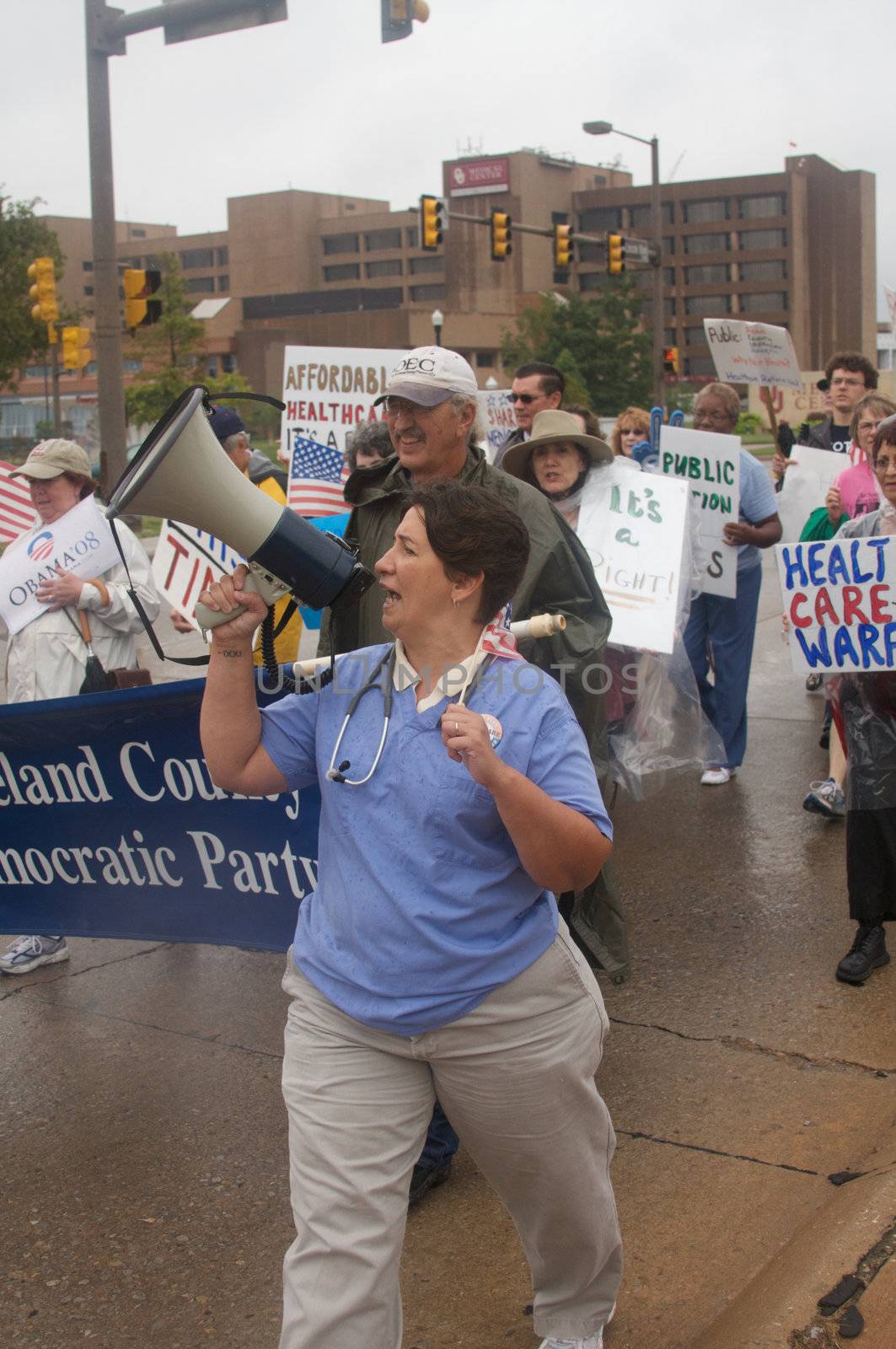 OKLAHOMA CITY, OK - SEPTEMBER 13, 2009: Protesters march to the Oklahoma capitol building to demonstrate their support for health care reform on September 13, 2009 in Oklahoma City, Oklahoma.