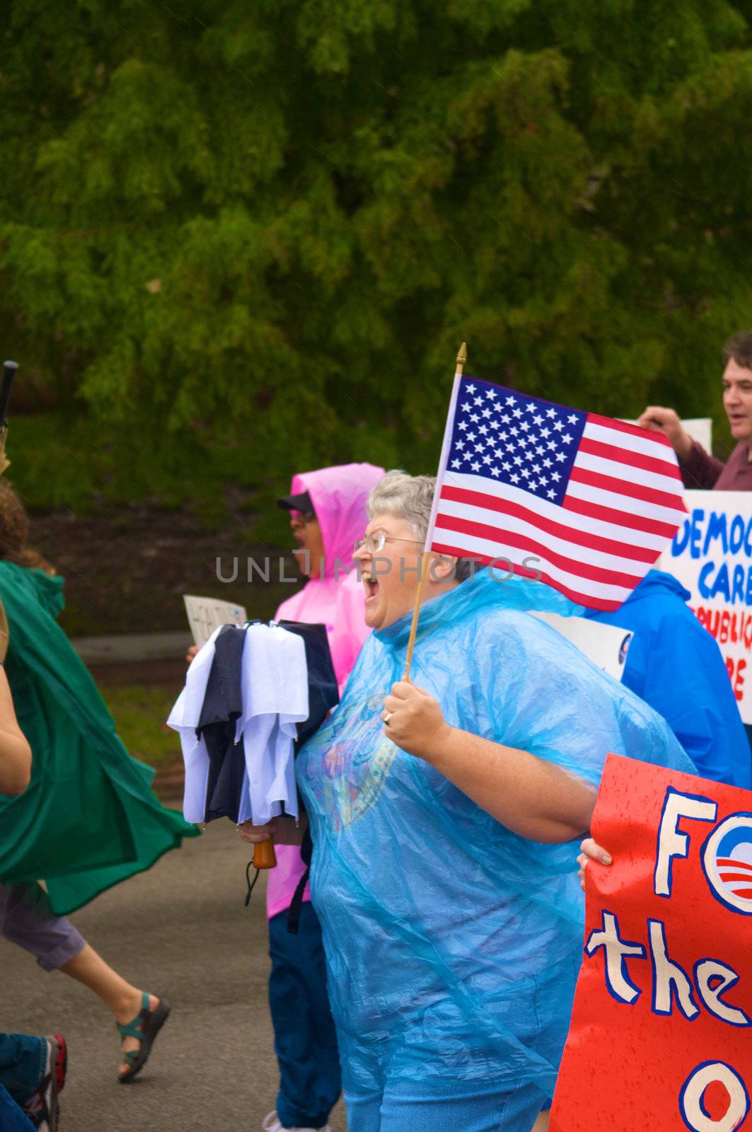 OKLAHOMA CITY, OK - SEPTEMBER 13, 2009: Protesters march to the Oklahoma capitol building to demonstrate their support for health care reform on September 13, 2009 in Oklahoma City, Oklahoma.