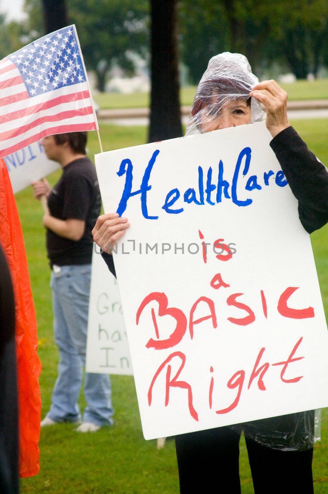 OKLAHOMA CITY, OK - SEPTEMBER 13, 2009: Protesters march to the Oklahoma capitol building to demonstrate their support for health care reform on September 13, 2009 in Oklahoma City, Oklahoma.