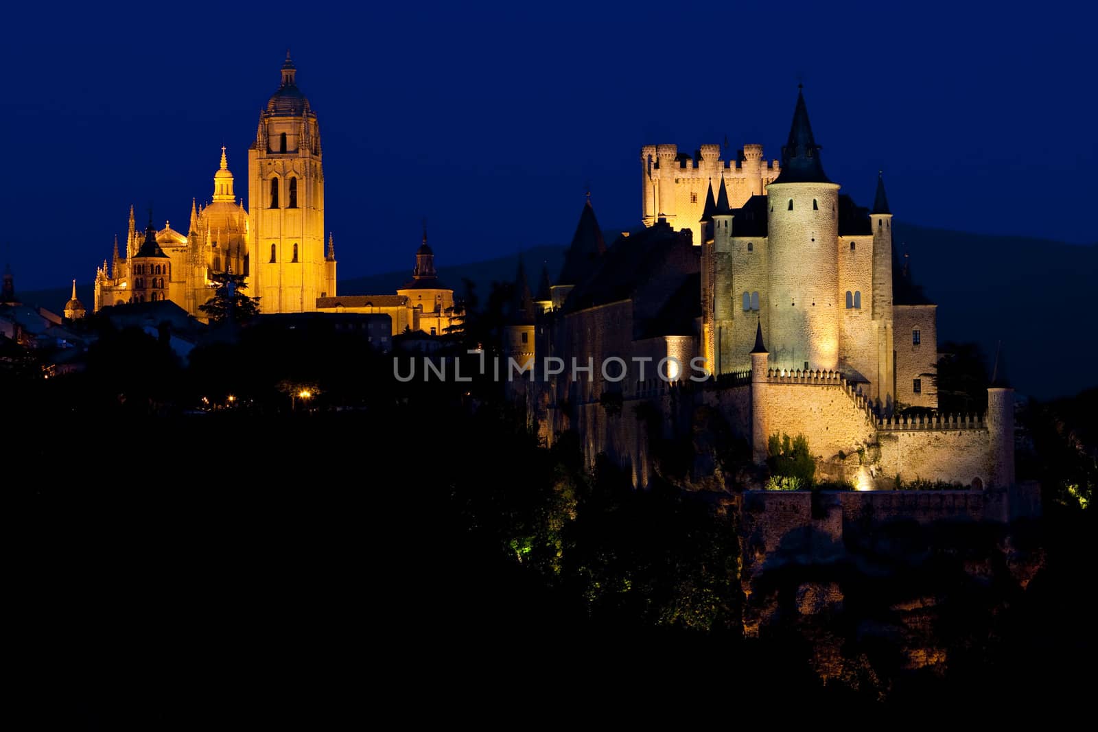 Segovia at night, Castile and Leon, Spain