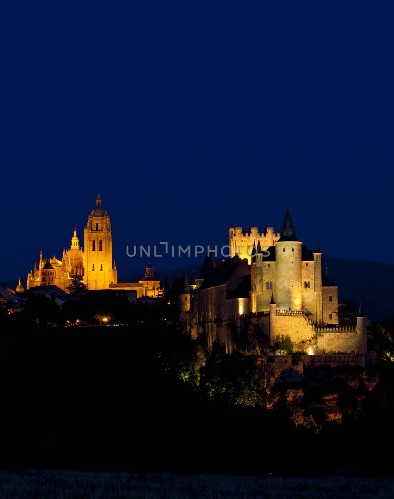 Segovia at night, Castile and Leon, Spain