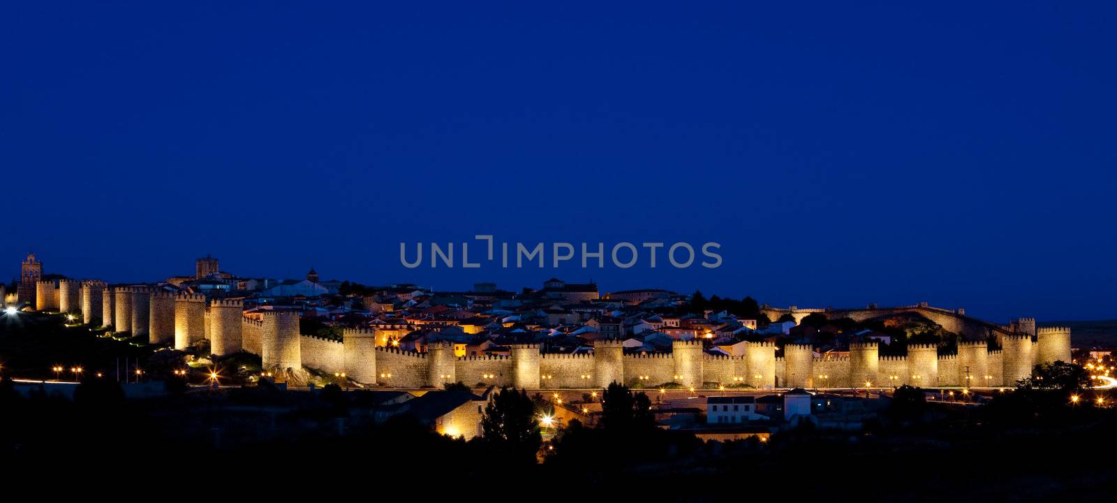 Avila at night, Castile and Leon, Spain