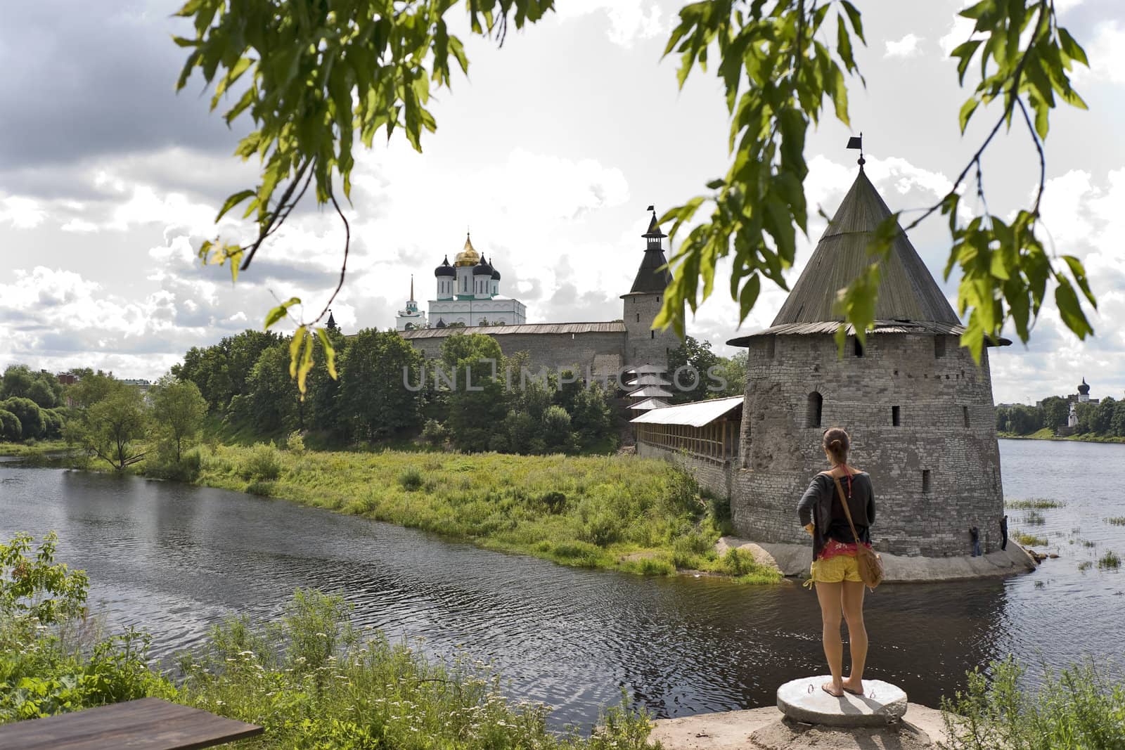 Ancient Pskov fortress view from river bank by mulden