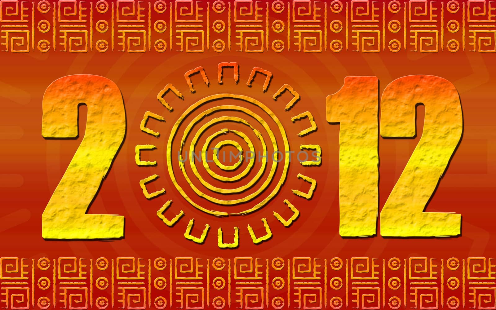 We see art illustration of 2012 year with ancient glyphs maya