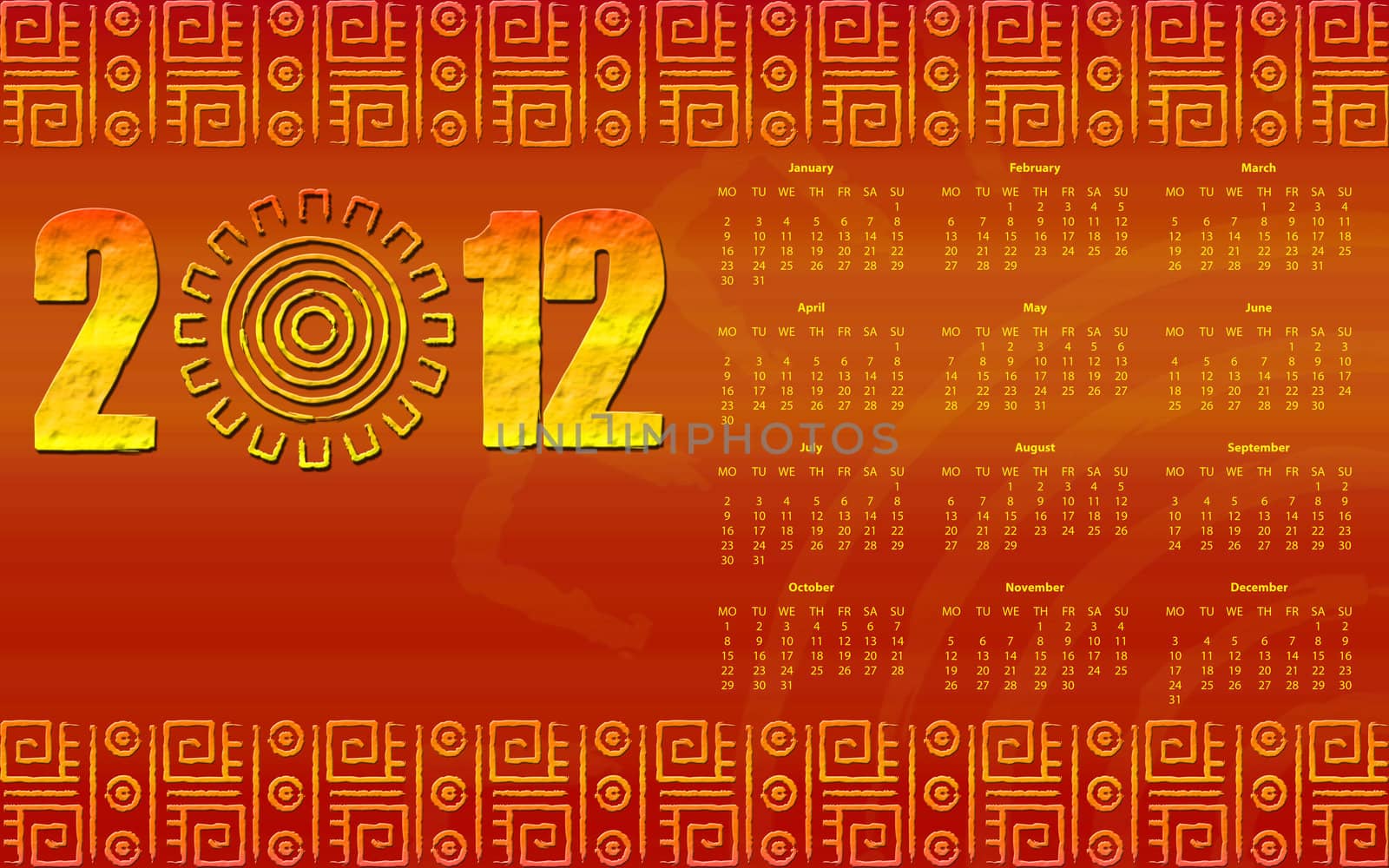 We see Calendar for 2012 with Mayan glyphs