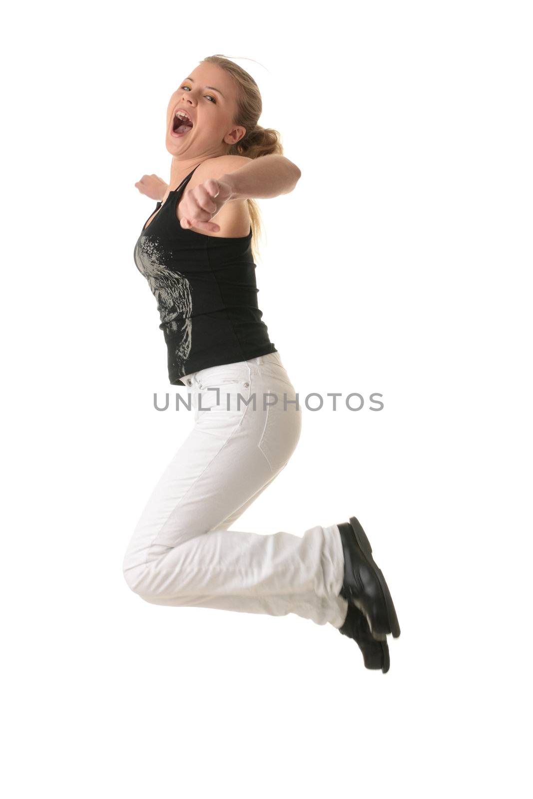 Beautiful woman jumping by BDS