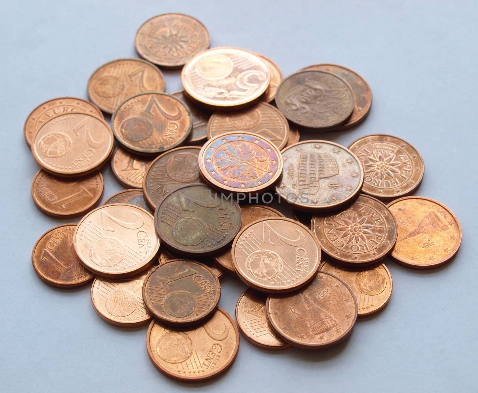 A bunch of Euro coins money (European currency)