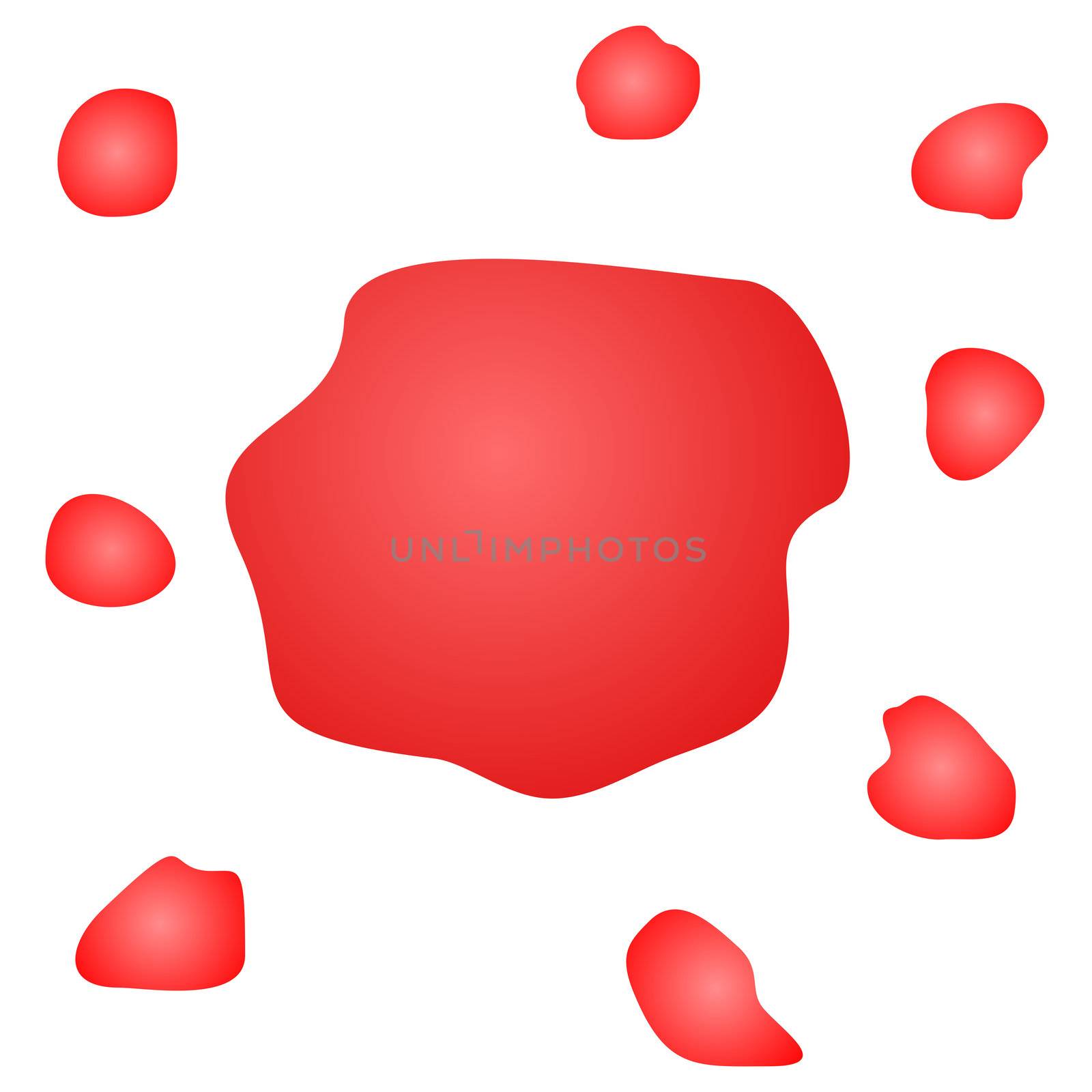 Splatter illustration of red blood stains on white background
