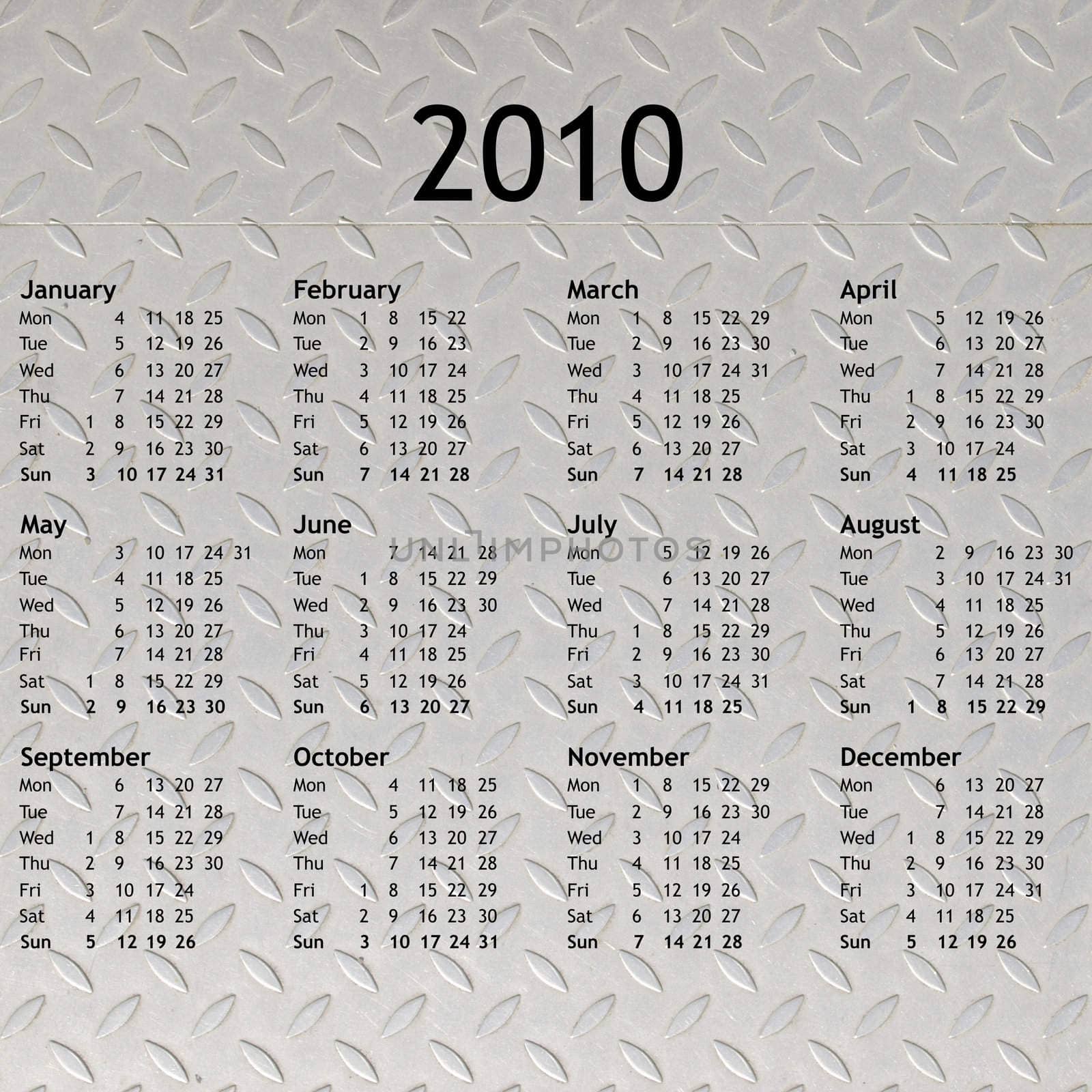 Calendar of year 2010 with   background