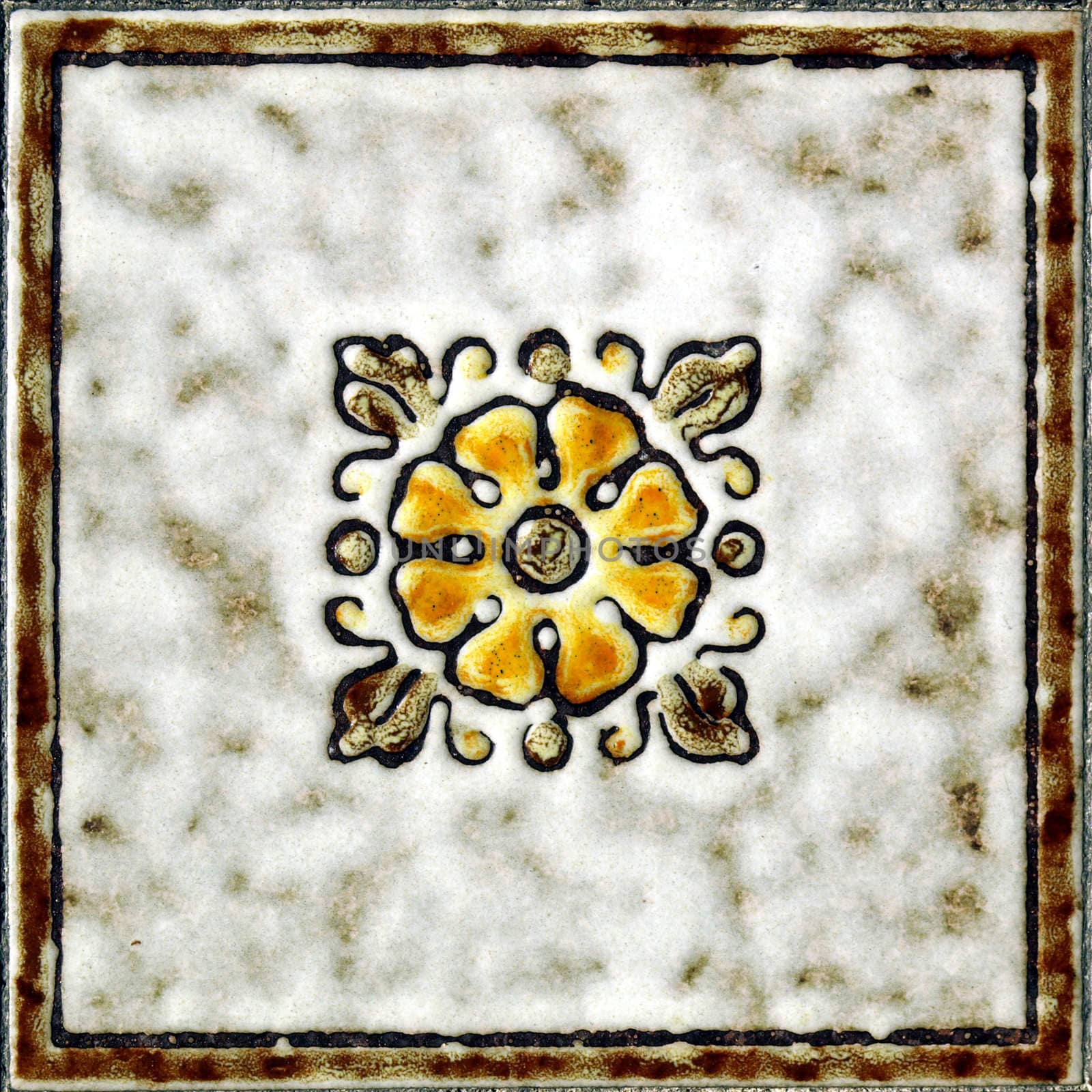 Detail of vintage floral tiles on a floor