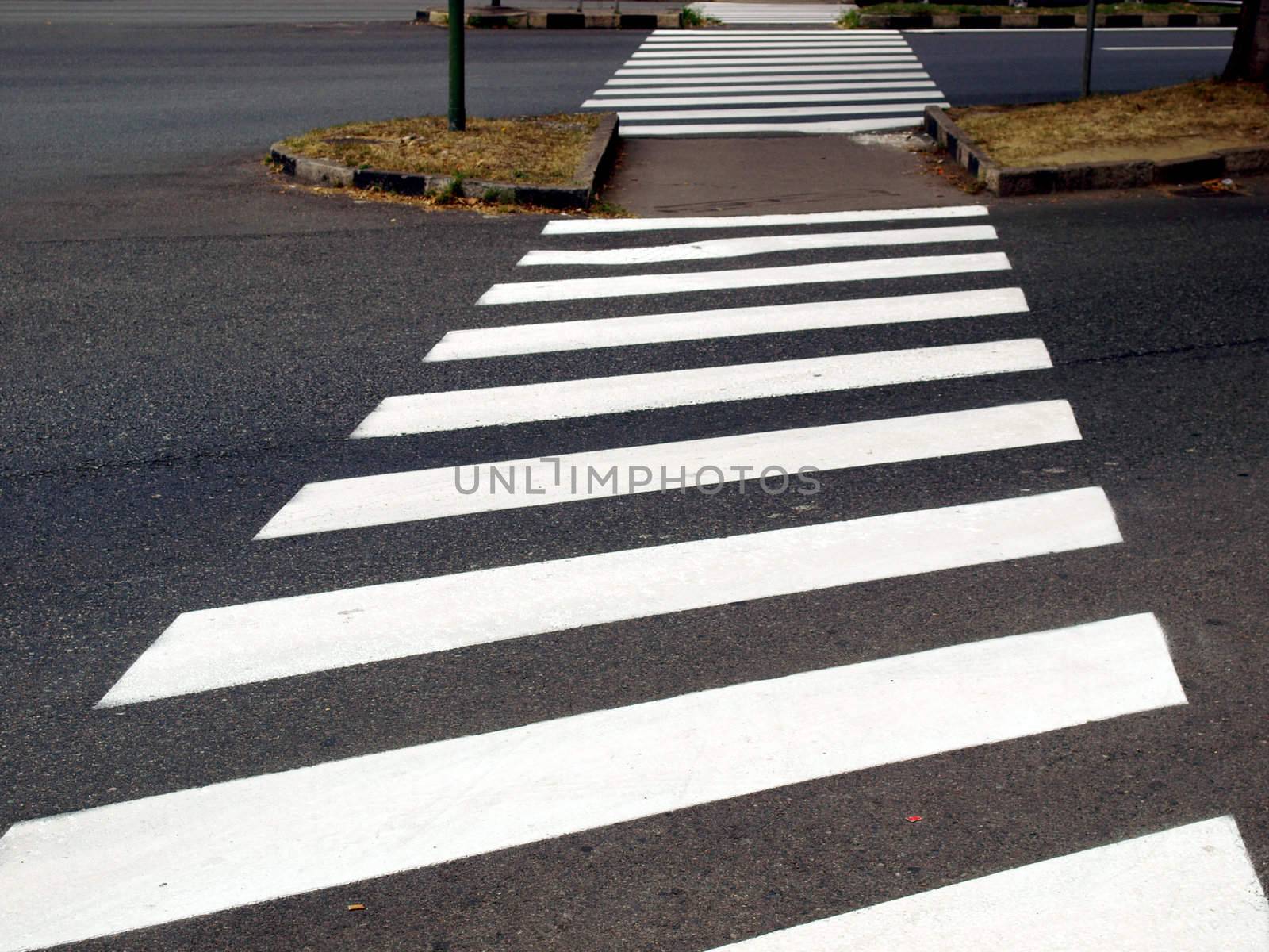 Zebra crossing sign for a pedestrian crossroads