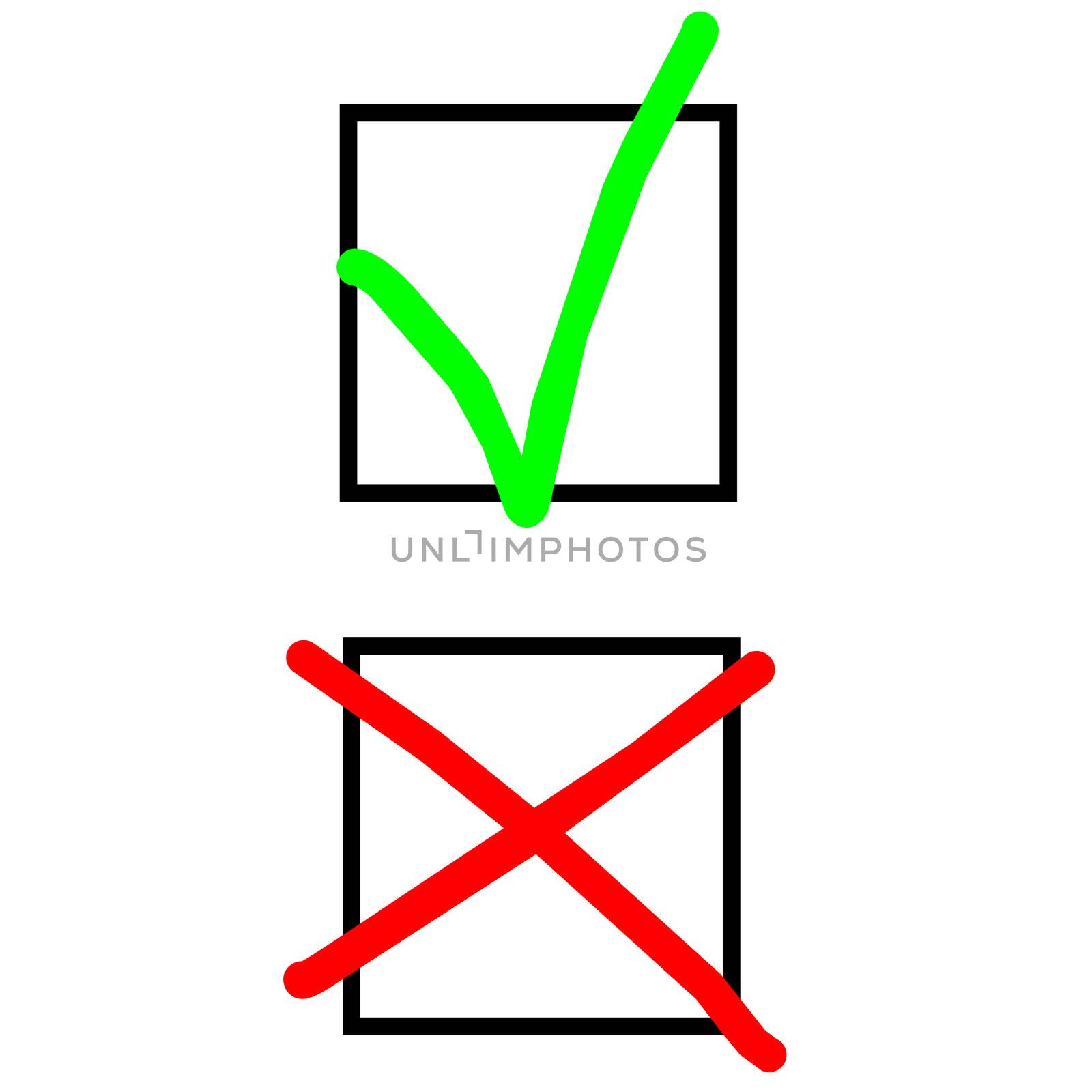 Tick and cross signs on a form
