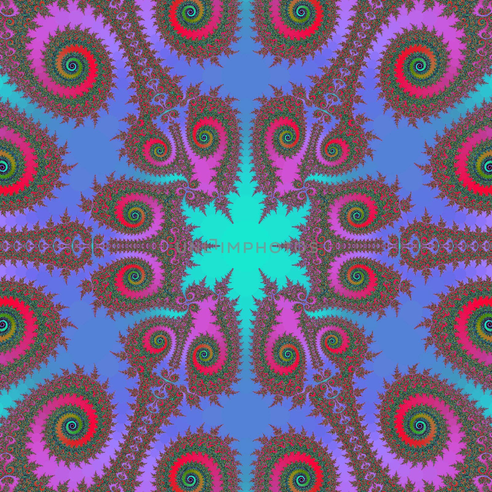 Illustration of a coloured fractal with swirls