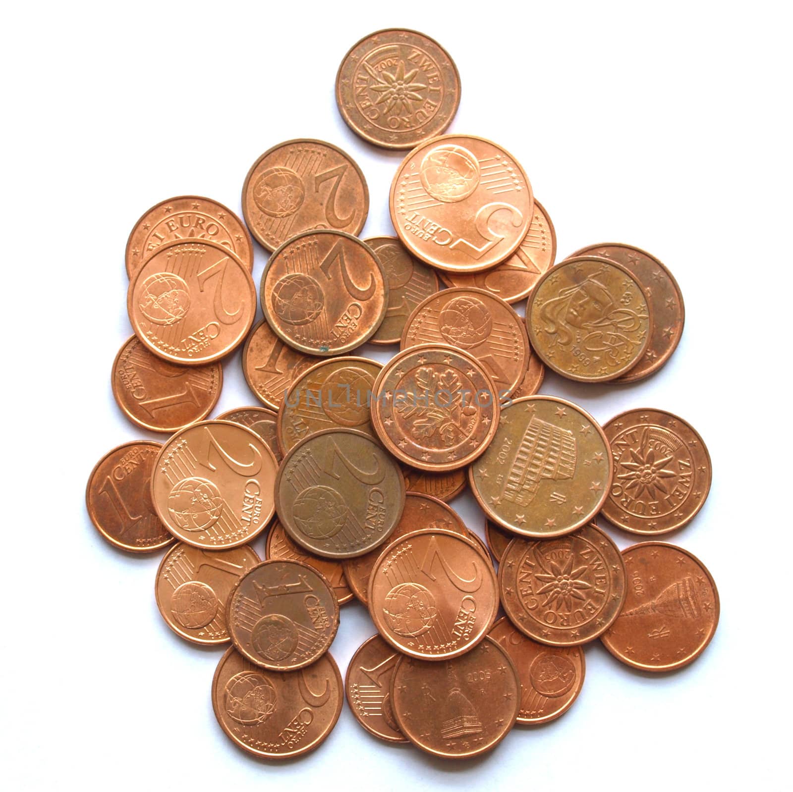 A bunch of Euro coins money (European currency)
