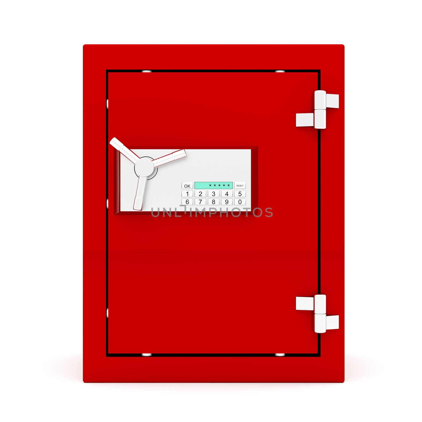 Front view of red safe box by magraphics