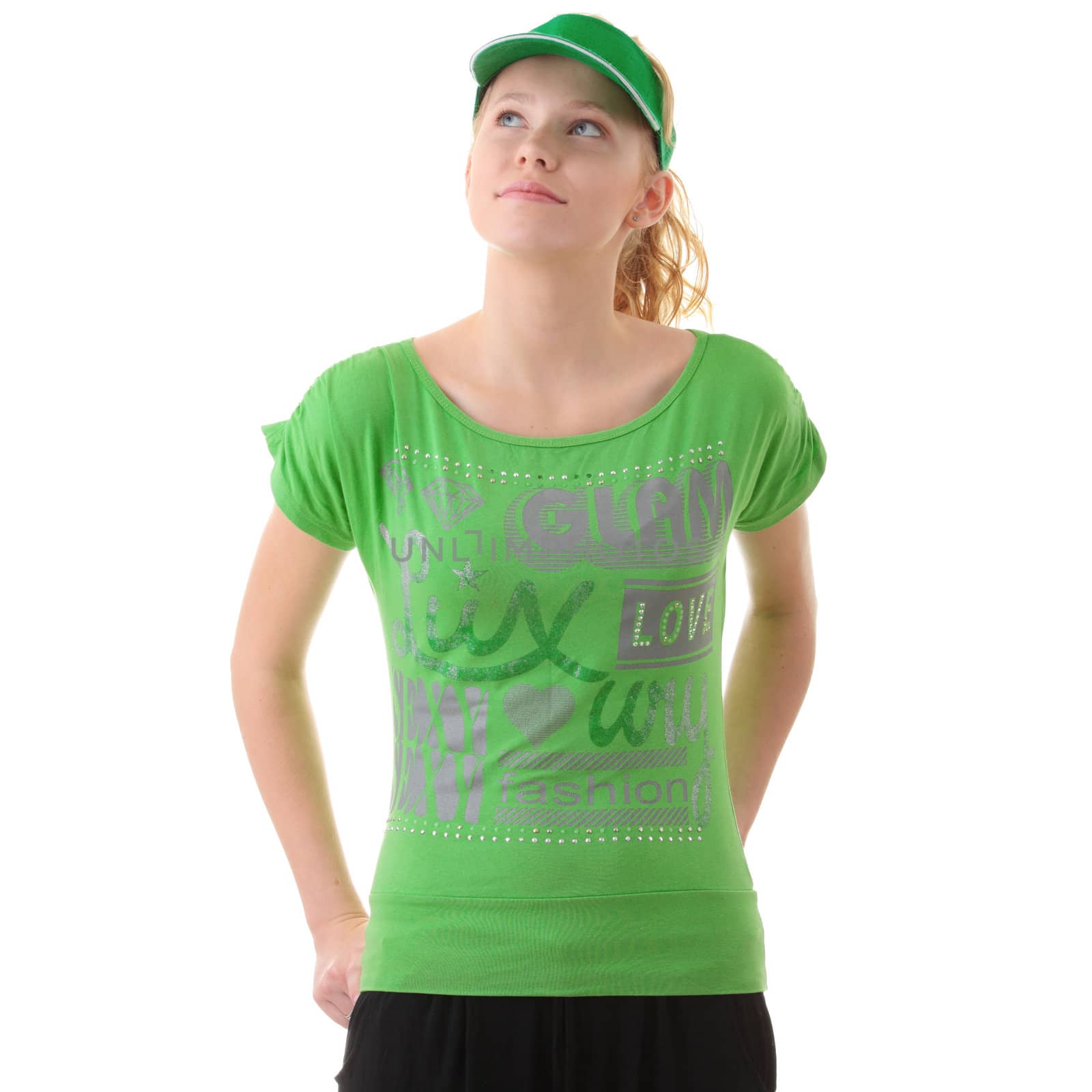 Young beautiful blond woman with green cap by BDS