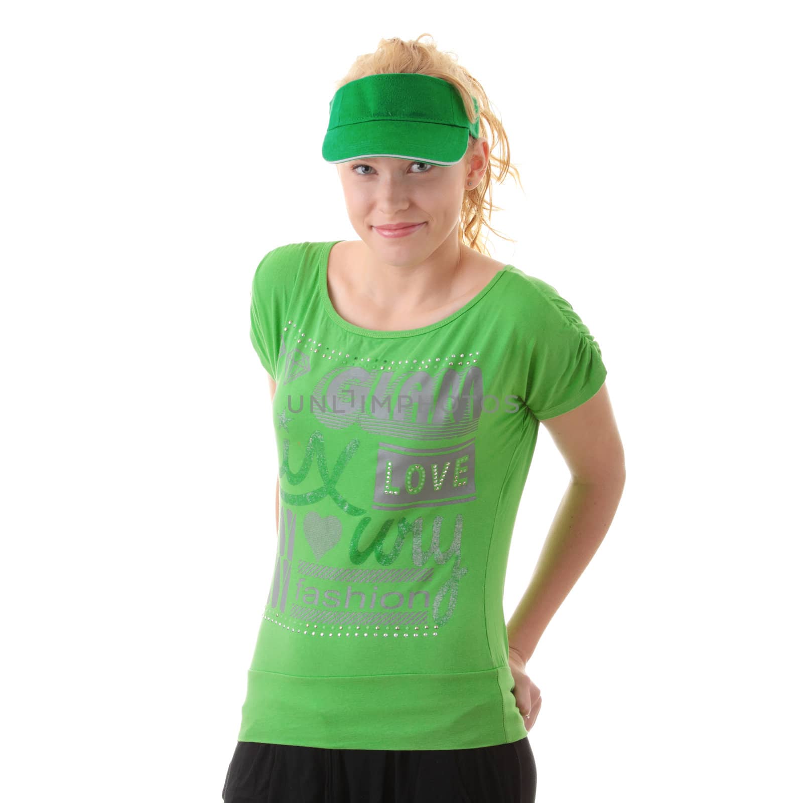 Young beautiful blond woman with green cap by BDS