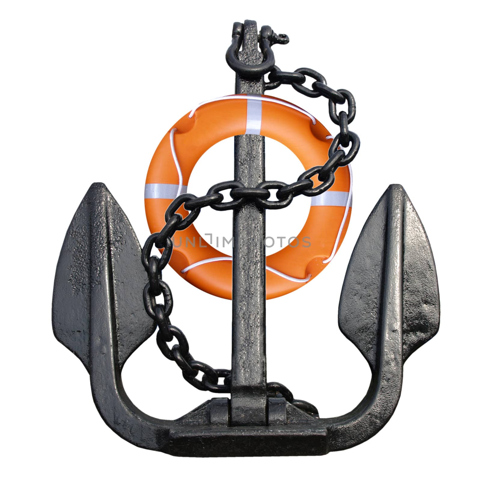 Anchor with lifebuoy isolated over a white background