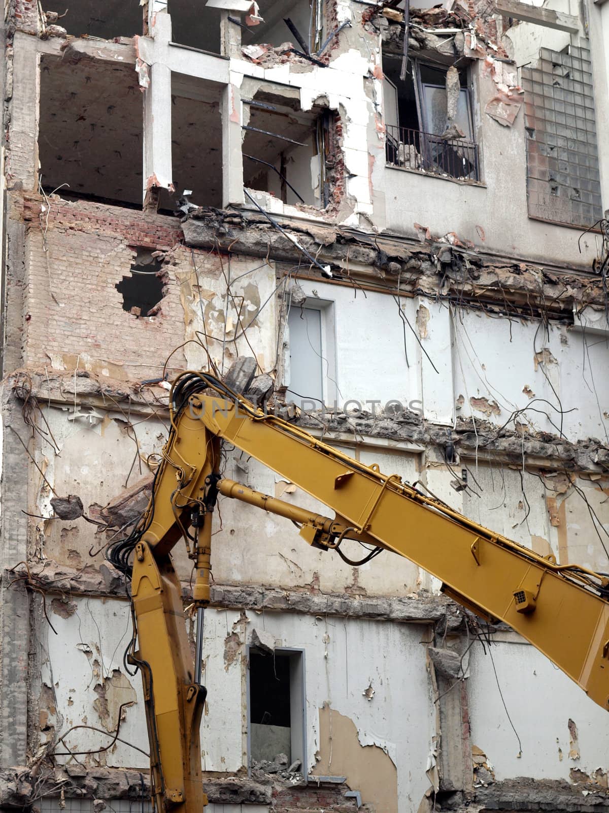 House debris following blast bombing and demolition