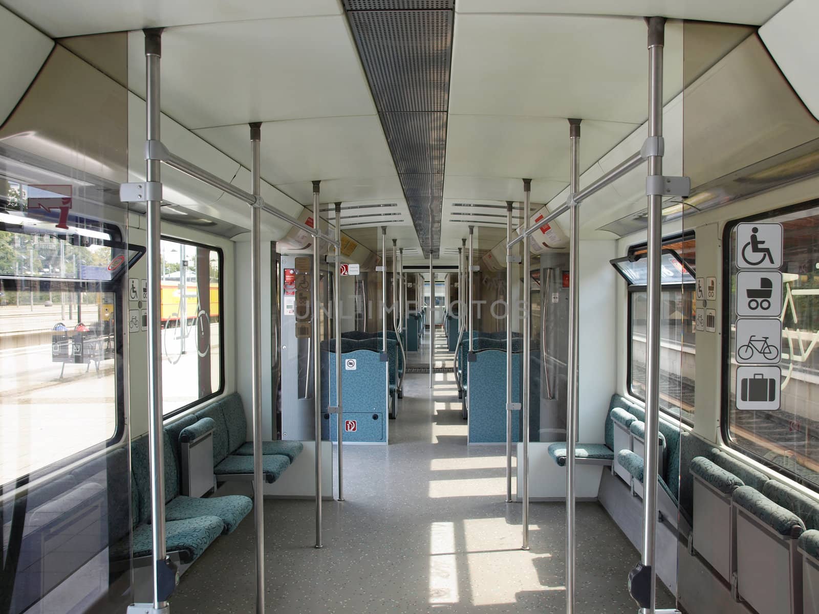 Central diminishing perspective of a train interior