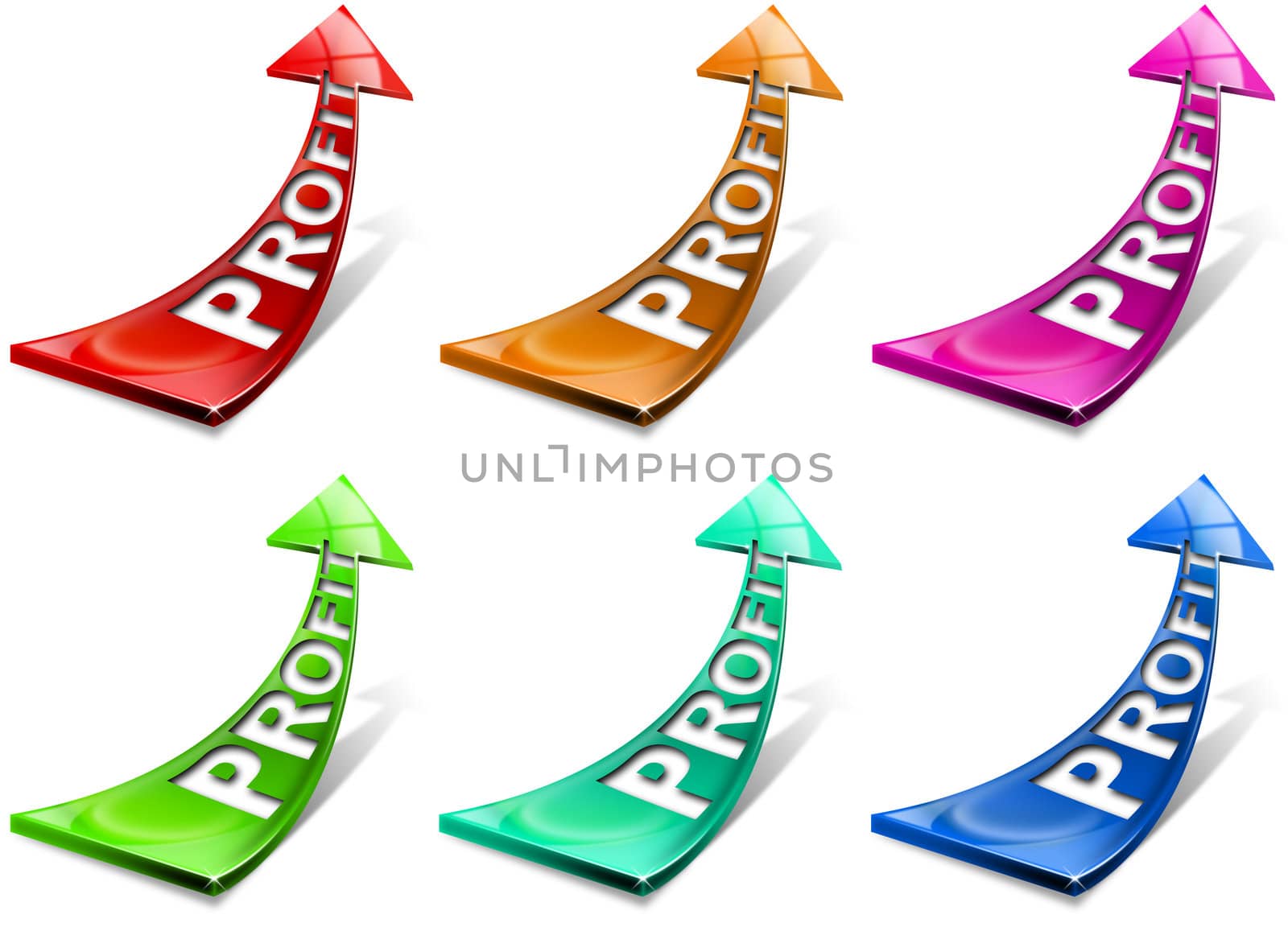 Colored positive arrows, whith the word "profit"
