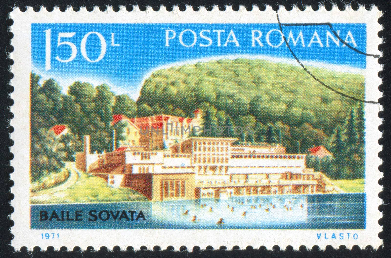 ROMANIA - CIRCA 1971: stamp printed by Romania, shows Romanian river resort in summer, circa 1971