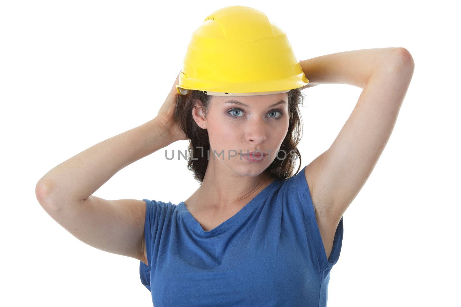 Sexy young woman construction worker contractor by BDS