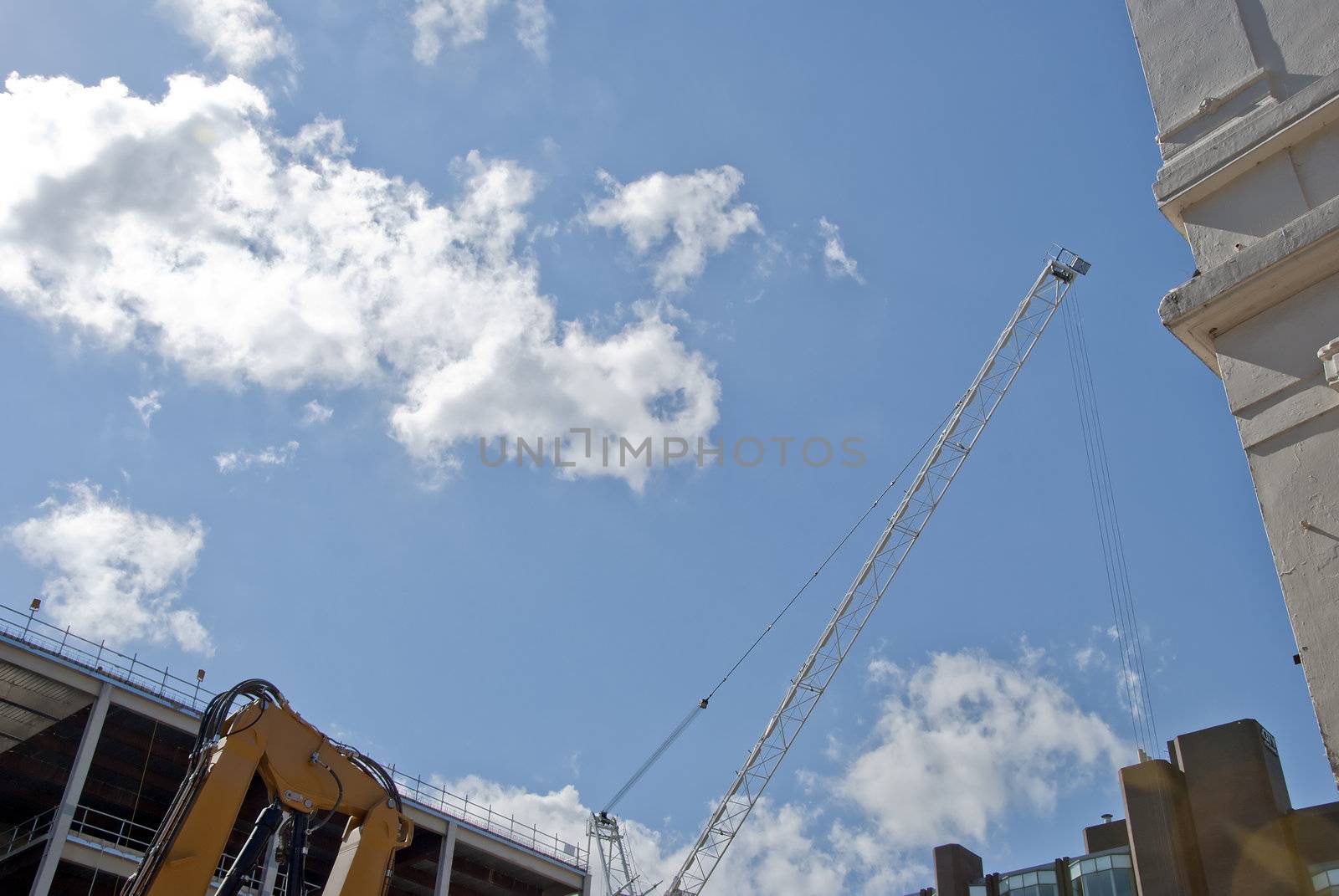 A White Tower Crane Jib on a city building site