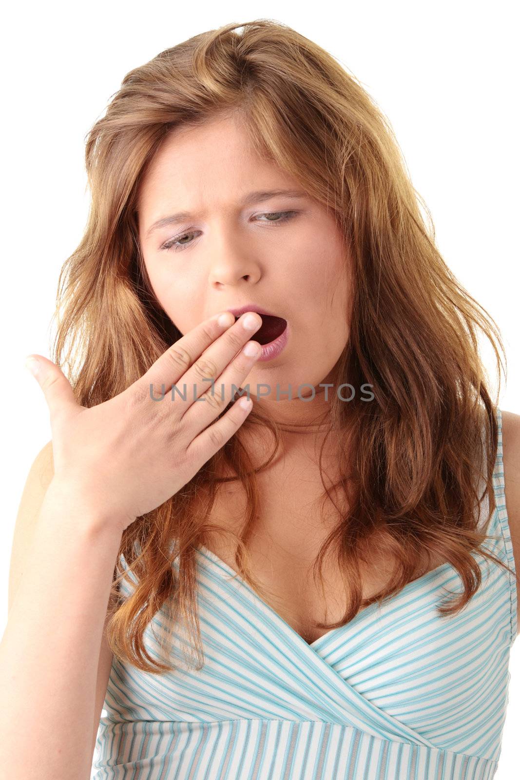 Young caucasian woman bored, isolated on white background