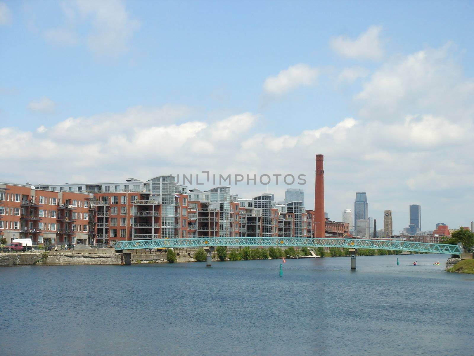 Bridge over the Saint Laurent river and buildings