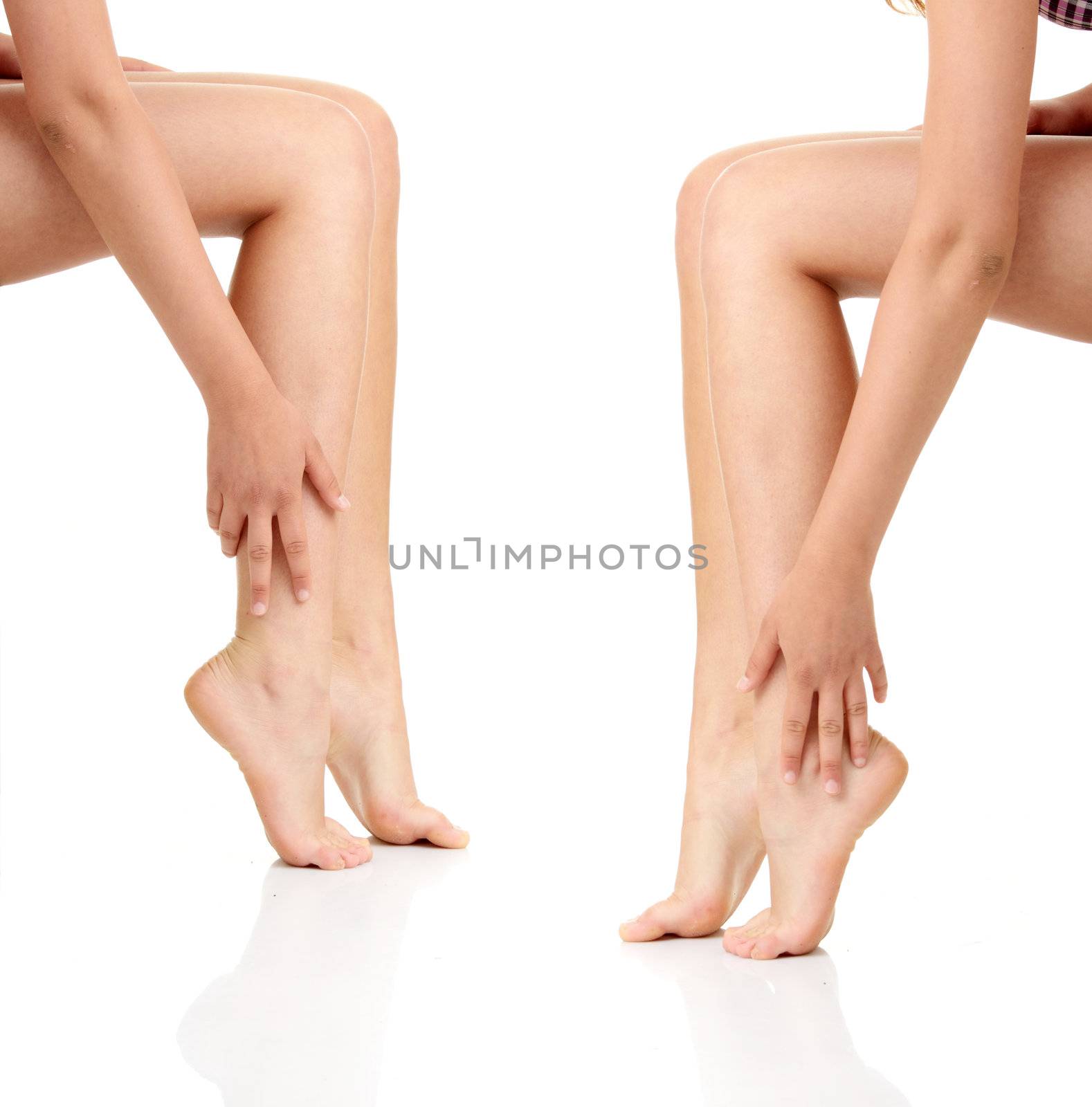 Beautiful woman legs isolated on white background