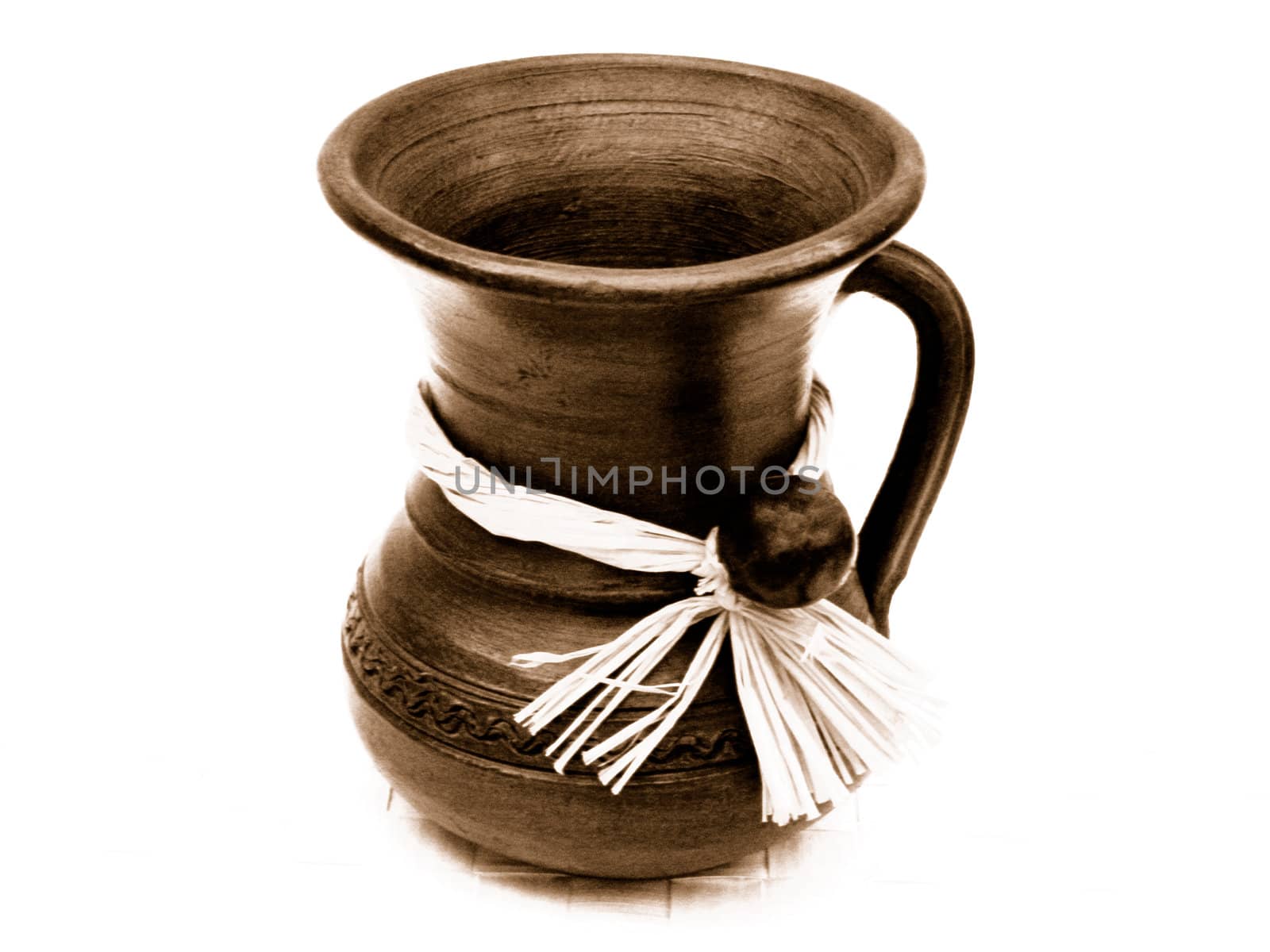 Single jug from wood with handle on white background.